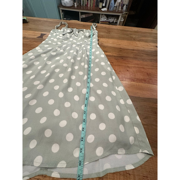 Capulet Sage Green Polka Dot Tie-Front Midi Dress Retro Minimalist Pockets Sz M - Picture 15 of 15